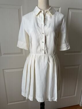 Milly Cream Linen Blend Pleated Shirt Dress Size 4 LWD Bridal Coastal Graduation